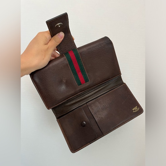 70s’ Vintage GUCCI GG Sylvie Web Sherry Line Brown Leather Clutch Bag - Picture 10 of 15